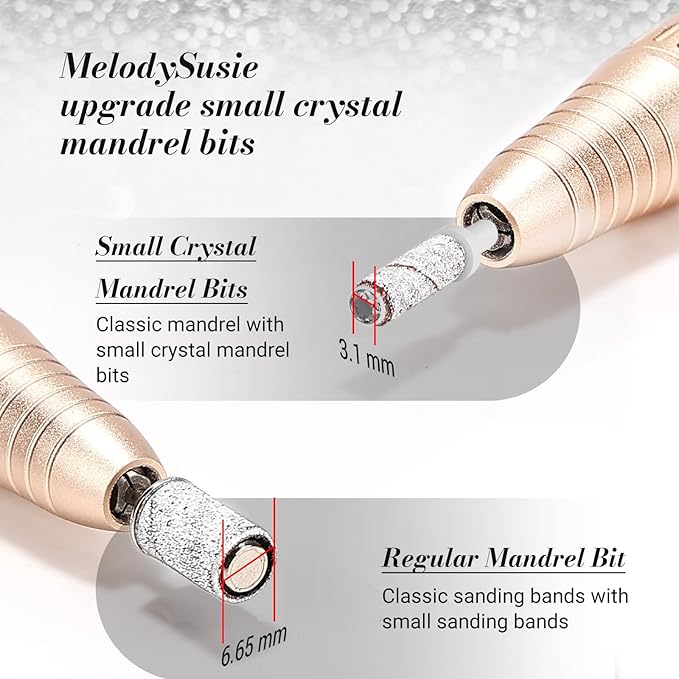 MelodySusie Small Crystal Top 3.1mm Mandrel Bit for Nails, 3/32'' Easy Off Nail Drill Bits for Sanding Bands, Suitable for Acrylic Nails Gel Manicures and Pedicures, White