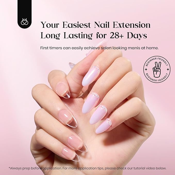 Beetles Gel Nail Kit Clear, Almond Medium, 600pcs 15 Sizes, with Pink Color Gel Top Coat 9 in 1 Glue Mini Nail Lamp, Fall Nails, Full Cover Easy Nail Extension Set for Home DIY Salon Gift for Women