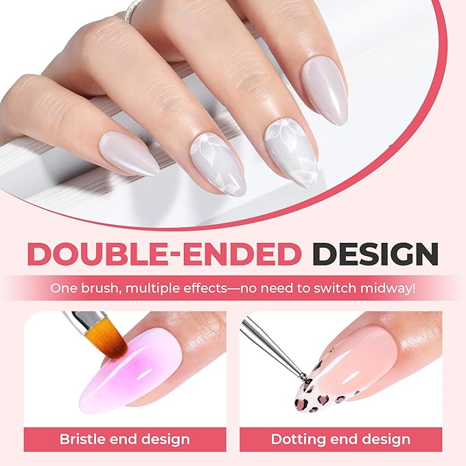 UNA GELLA Nail Art Brushes Set 6PCS White Color Nail Design Painting Brush Set Nail Dotting Tools Double-headed Nail Art Builder Gel Polish Christmas Liner Brushes for DIY Nail Drawing Supplies