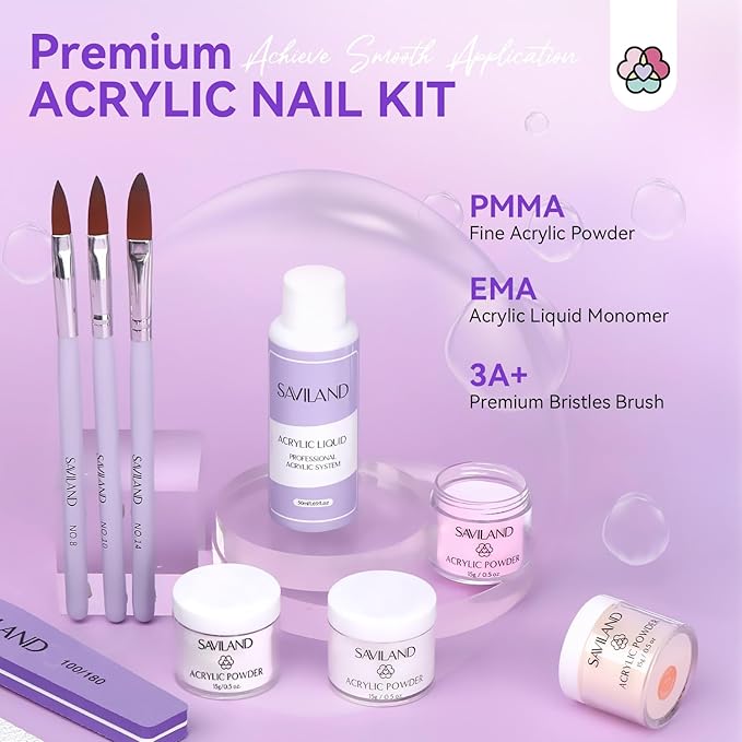 SAVILAND Acrylic Nail Kit with Drill: Professional Acrylic Nail Set with Powder, Liquid, Brush, Cuticle Remover & Oil, Essentials Tools for Beginners – DIY Manicure Kit for Home or Salon Use