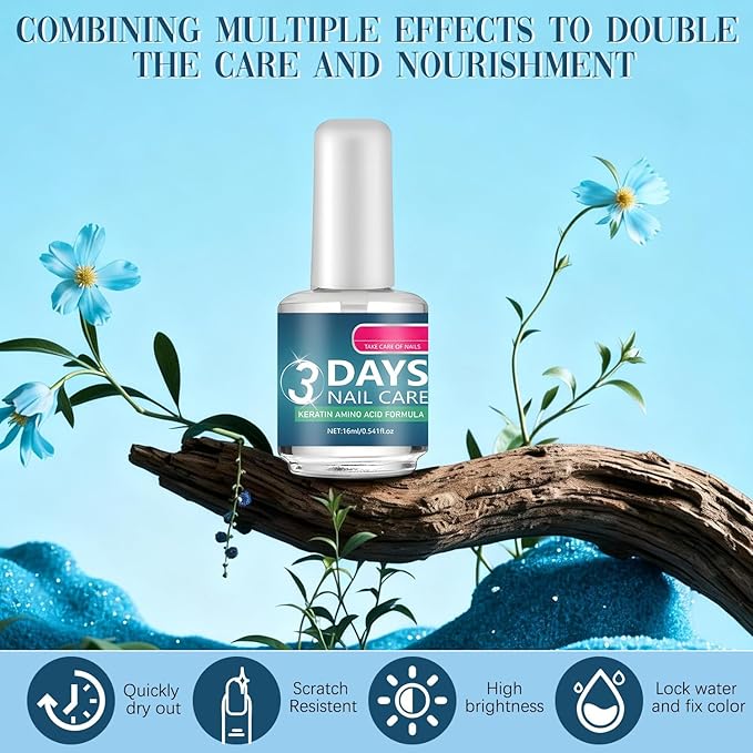 3 Days Nail Care – Keratin & Amino Acid Nail Strengthener, Fast Strengthening and Hydrating Nail Care Oil for Dry, Weak, Fragile Nails, Moisturizing Cuticle Oil,3PCS (16ml/0.54oz Each)