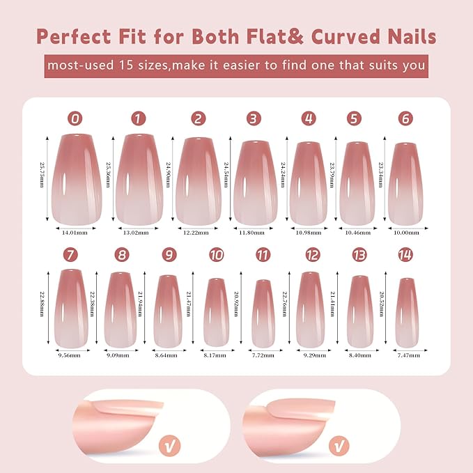 300pcs Press On Nails, 5 Colors, 2 Shapes, 15 Sizes, Full Cover Long Square Almond Nail Tips, Stick On Nails For Women Girls, DIY Nail Art