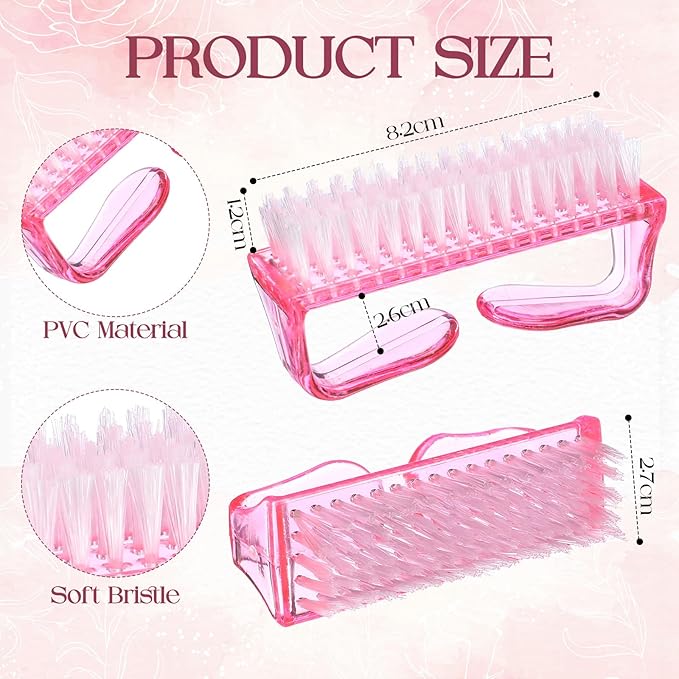 EBOOT 4 Pieces Handle Plastic Nail Brush Nail Hand Scrubbing Cleaning Brush (Pink)
