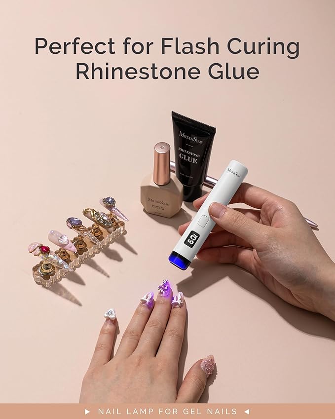 MelodySusie Handheld Cordless UV Nail Lamp with LCD Display & Eye-Protection Cover, P-Art01R Rechargeable Mini UV LED Light Flash Cures All Soft Gels, Especially Rhinestone Glue & Liner Gel White
