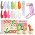 MelodySusie Highly Pigmented Gel Nail Polish Set with Mini UV Light, Plant-Based Formula, 10 Dopamine Colors + 2 Glassy Top & Base Coat, 16.5ml Tilt-and-Stand Bottle, Gift for Nail Art at Home