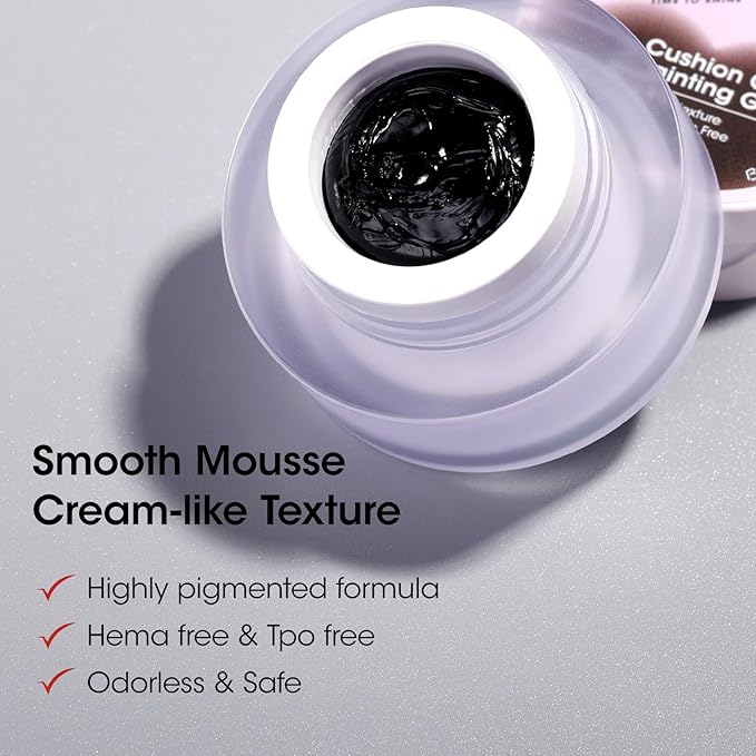 GELLEN Cushion Patting Gel Polish, Ombre Black Nail Polish, Pat Pat Painting Gel for Drawing Liner French Nail with Silicone Brush & 36pcs French Tip Guide