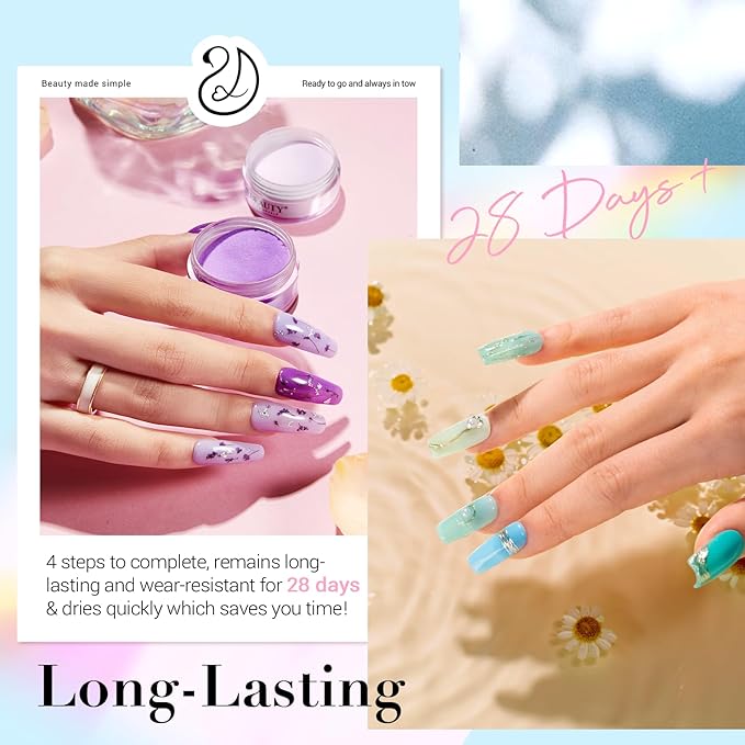 AZUREBEAUTY Dip Nail Powder Starter Kit with Matte Coat, 8 Colors Hot Pink Blue Purple Glitter Spring Dipping Powder Liquid Set with Base/Top Coat Activator 10 Nail Sticks for French Manicure