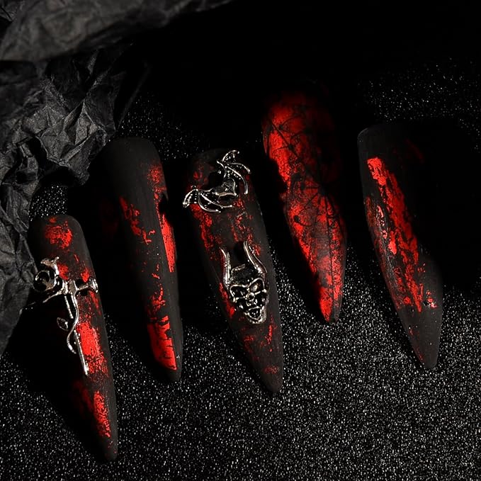 24Pcs/Box Halloween Nail Charms Decorations 3D Vintage Punk Skulls Cross Nail Art Charm Metal Alloy Halloween Nail Design for Manicure Craft DIY Nail Art Accessories