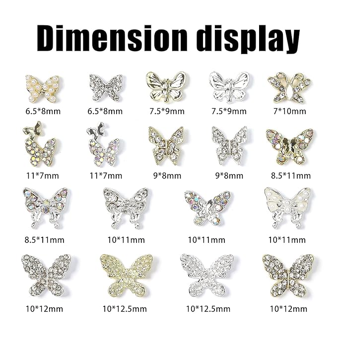 WOKOTO 36 Pcs 3D Butterfly Nail Charms, Gold & Silver Nail Butterfly Charms For Nail Art Jewels, Nail Rhinestones And 3D Butterfly Charms For Nails Butterfly Gems 3D Butterflies For Nails Decorations