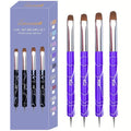 4Pcs French Tip Brush, Double-Ended French Brushes for Nails with Dotting Tool, Clean Up Brush for Gel Nail Polish, Size 10/12/14/16, Acrylic Nail Art Brushes, Manicure Tools for Nail Design-Lavender