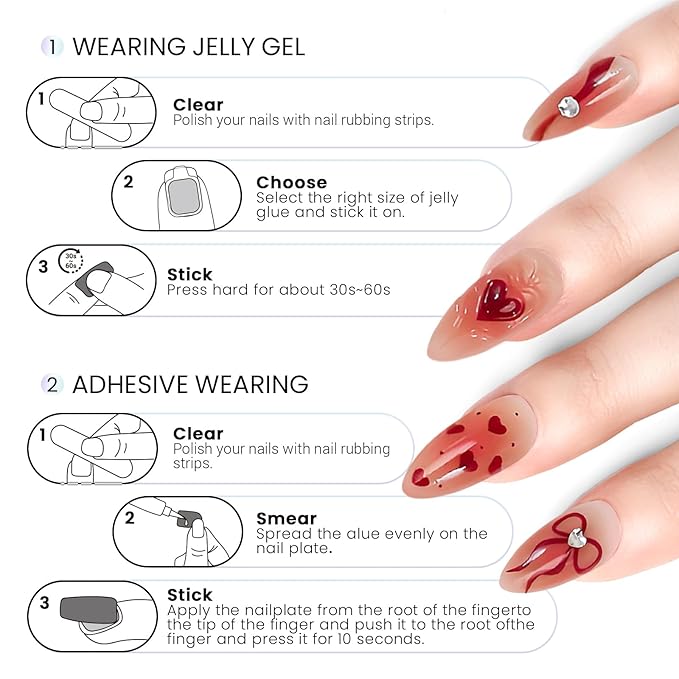 6 Packs (144 Pcs) | Reusable Press on Nails | cute nails | 6-Style Bundle | 12 Sizes | Each Style 24 Pcs | Pink themed bow