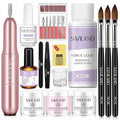SAVILAND Acrylic Nail Kit with Drill: 15g White Pink Clear Acrylic Powder and Liquid, 100 Forms, Brushes, Primer, Top Gel & Tools – Extension Nail Kit for Beginners with Everything Home Use