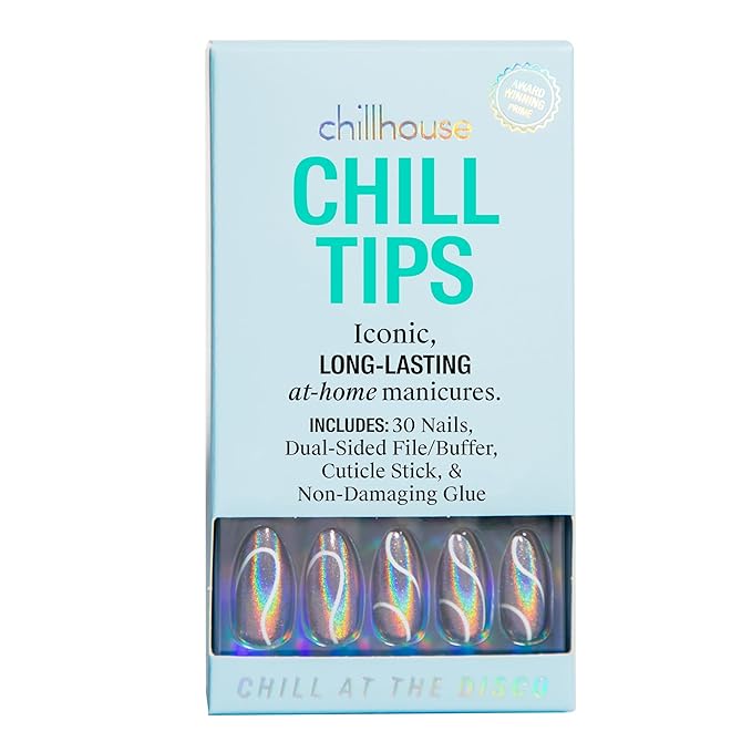 Chillhouse - Chill Tips, Press on Nails Kit - Chill at the Disco (Almond) - 30 Nail Shapes & Sizes - Up to 2 Weeks Wear - Customizable Fit - Reusable - Latina Founded, Women Owned, Beauty, Self Care