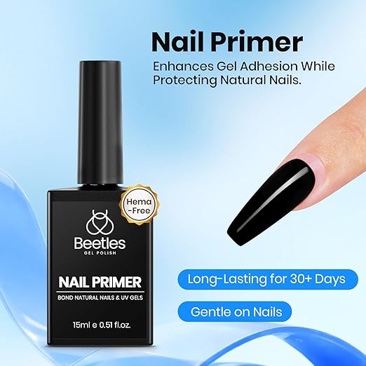 Beetles 4Pcs Gel Top Coat and Base Coat with Nail Dehydrator and Primer Set - Acid-Free & Hema-Free Nail Bond for Gel Polish & Acrylic Nails, Long-Lasting for Professional Manicure Prep Kit