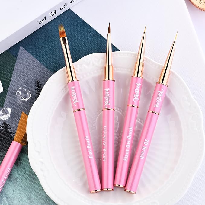 Nail Art Brushes Set 5pcs Double-Ended Nail Brushes for Nail Art with Nail Extension Gel Brush, Builder Gel Brush, Nail Art Liner Brush