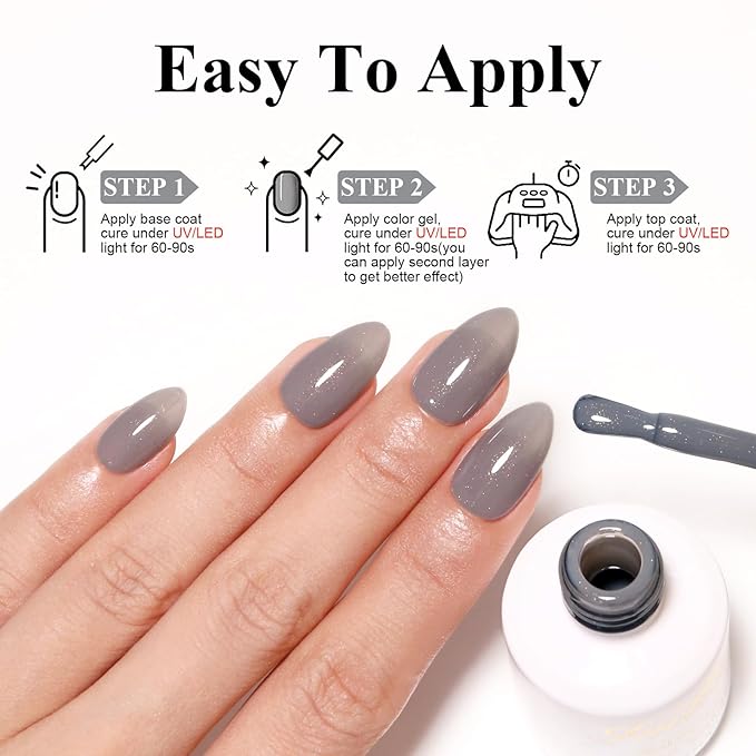 Imtiti Glitter Gel Nail Polish, 0.5 Fl Oz Grey Glitter Gel Polish Soak Off LED U V Gold Shimmer Sparkle Nail Gel Polish DIY Nail Art Starter Manicure Salon Gel Nail Polish Kit