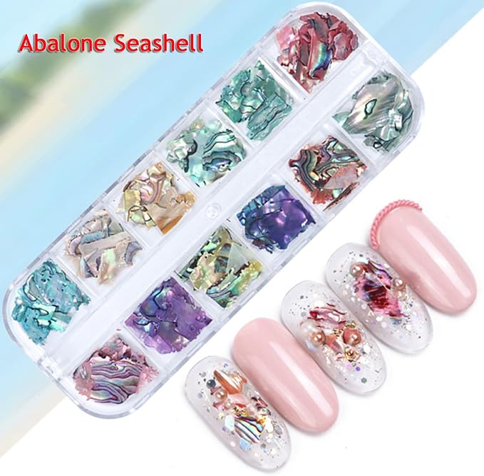 Abalone Seashell Nail Art Sequins, 3D Irregular Thin Nail Art Glitter Flakes Design, Mermaid Shell Slices Decorations UV Gel Shiny Accessories, Ocean Rivet Acrylic Nails Supplies for Women Girls