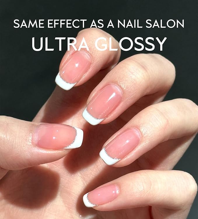 Semi Cured Gel Nail Strips - UV Light Gel Nail Stickers - 20 Long Lasting Salon Quality Wraps (French Light White)