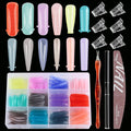 288Pcs Polygel Nail Form Kit 12 Color 12 Sizes Reusable Nail Extension Mold Dual Forms with 6Pcs Nail Clips, Dual-Head Brush Pen, Nail File & Cuticle Pusher for Beginners