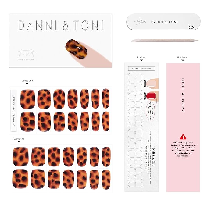 DANNI & TONI Semi Cured Gel Nail Strips Cheetah Print Gel Nail Wraps Leopard Print 28 Stickers Gift for Woman | Tortoise Glow