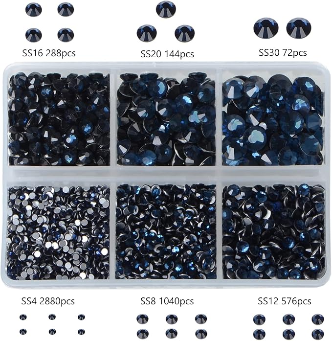 Bymitel 5000 Pieces 6 Mixed Sizes Glue Fix on Glass Rhinestones Round Crystal Gems Flatback for DIY Jewelry Making with one Picking Pen(6-Sizes 5000PCS, Montana)