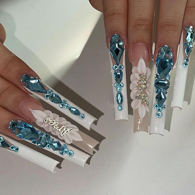 14 Types of 700 Lake Blue Diamonds + 2100 Flat Rhinestones Mix 20 Styles Flatback DIY Crafts Rhinestone Crystals 3D Ornament‌s Flat Back Stones Set + Tweezers + Drill Pen