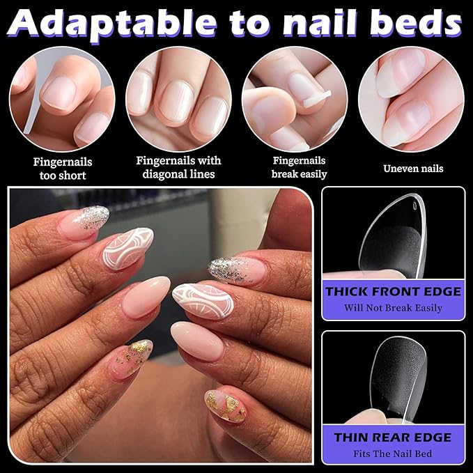 LoveOurHome 600pc Short Almond Nail Tips Clear Fake Nails Short Almond Gel Nail Tips Full Cover Acrylic Nails Clear Press on Nails XS Stiletto False Nail 15 Sizes Fingernail for Gel Nail Extension