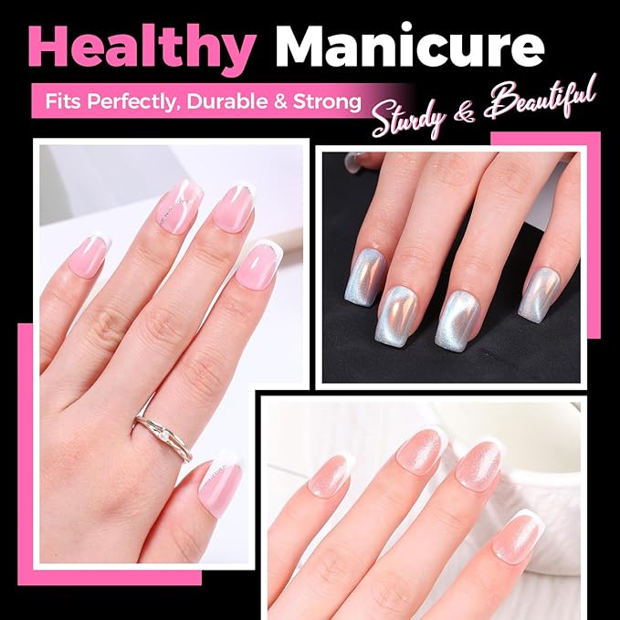 UNA GELLA Gel Nail Tips Square Short, 15 Sizes Short Square Press on Nails Pre Etched 300pcs Soft Gel Fake Nails Full Cover For Nail Extension Home DIY Salon for Flat & Curved Nail Beds