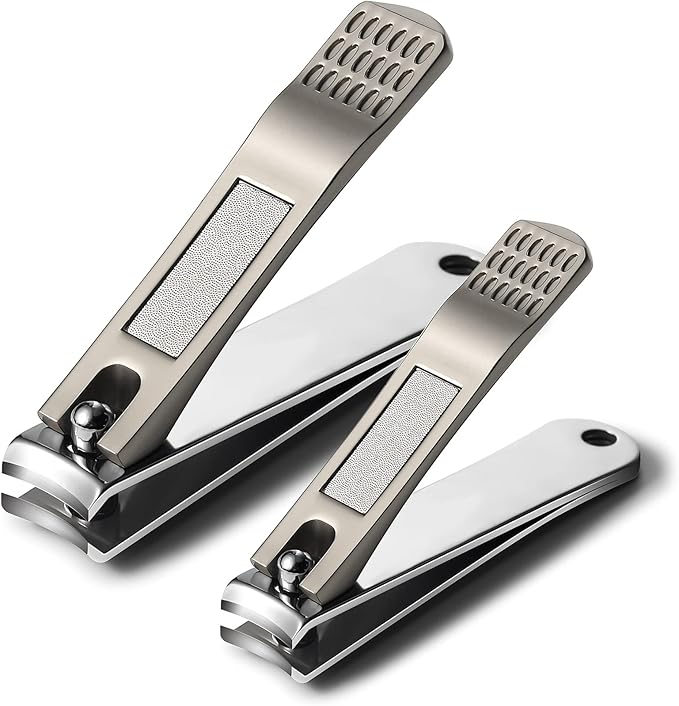 BEZOX Nails Clipper, Ergonomic Toenail and Fingernail Clipper with Non-slip Design, Professional Nail Cutter for Men and Women, 2 Pcs Nail Trimmers - Grey