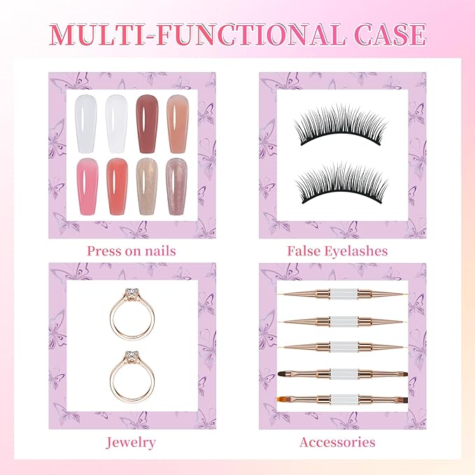 ANGNYA 72PCS Empty Press On Nail Packaging Box Contains 35PCS Butterfly Press On Nail Boxes, 35PCS White Display Cards, 2PCS Double Sided Tapes, Nail Tip Storage Case for Press-on Nail Business