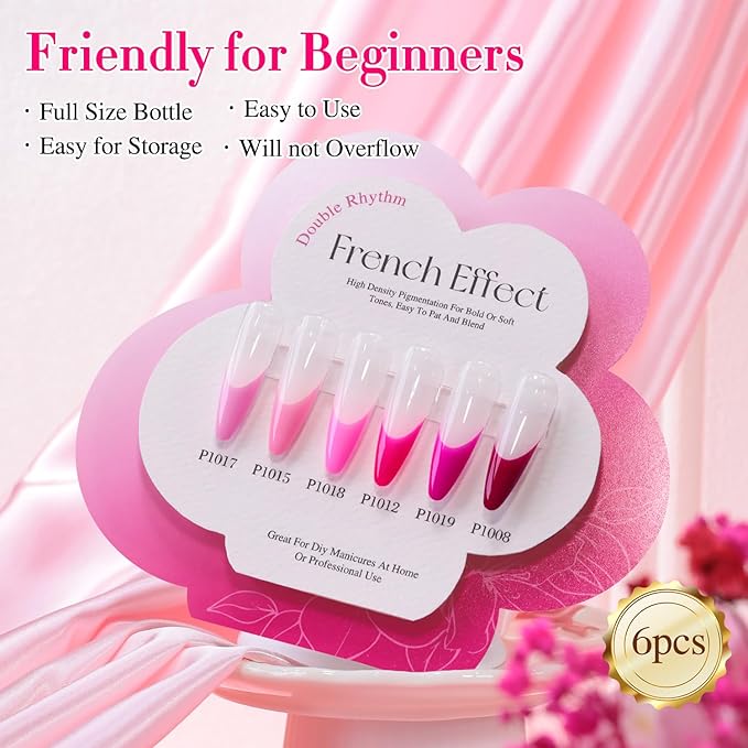 Double Rhythm Painting Gel Polish Set for Nail Art Palette Patting Gel Polish 6 Colors with 100 Pcs Sponges and Grabbing Pen (Pink Rose Purple-T6-67)
