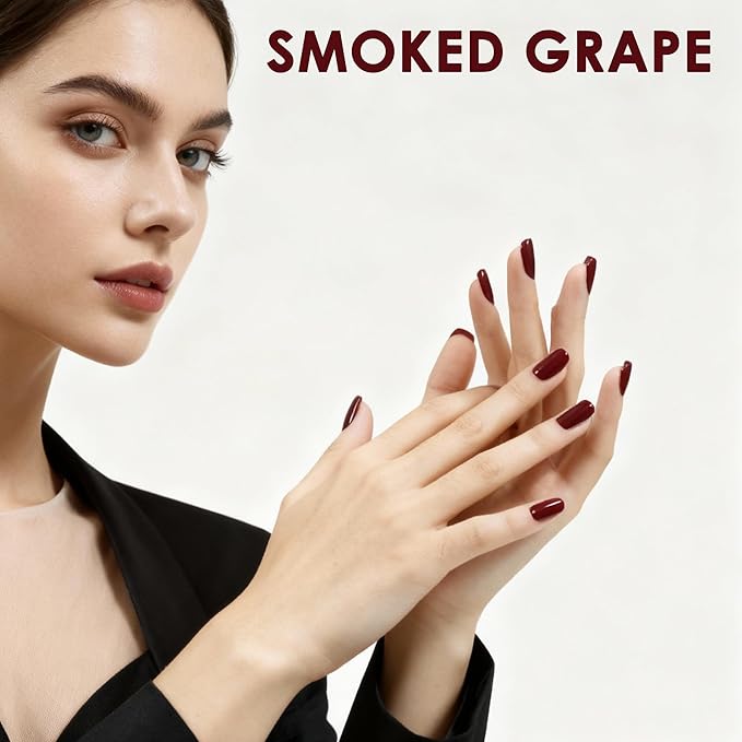 Semi Cured Gel Nail Strips – Real Gel Nail Polish Wraps | Long Lasting Easy Peel-Off Removal | Hema-Free | 20-Piece Solid Deep Red Burgundy Salon Sticker Kit with File & Stick