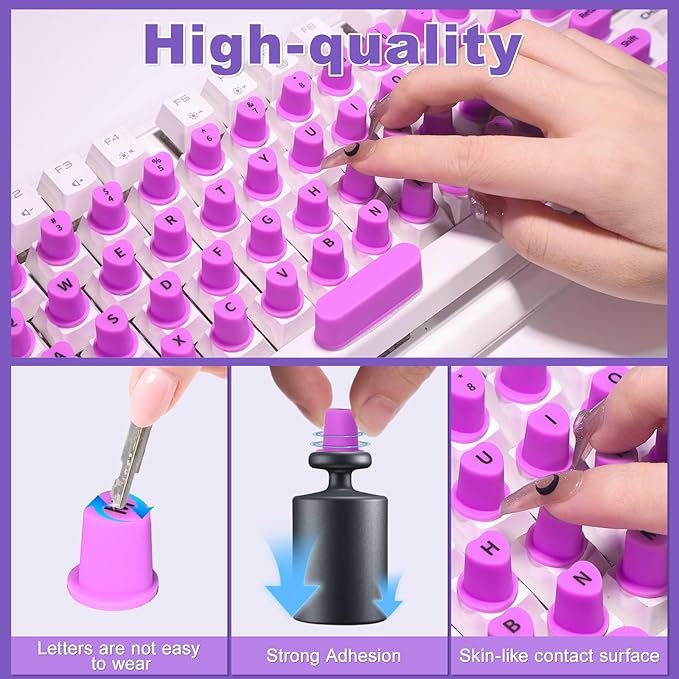 70 Pcs RaisedTip Keyboard Stickers for Long Nails with Letters: Adhesive Typing Bubbles for Women,Office & Gaming Girls Accessories Gift (Purple, 70)