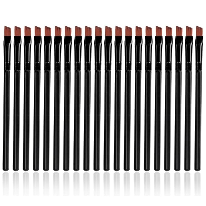 WOKOTO 20 PCS Slanted Tip Nail Art Brushes Set Black Acrylic Nail Brushes Uv Gel Builder For Women's Acrylic Nails French Nail Designs Brushes For Nail Art Design Painting Brush Cleaning Pens Tools