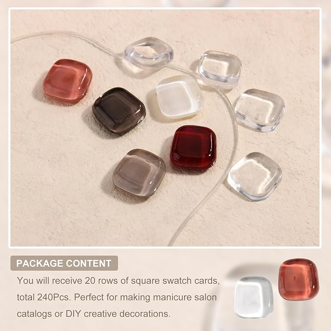 240Pcs Solid Rounded Square Nail Polish Swatches Mini Display Cards Crystal Clear Glass Nail Color Swatch Dots Chart Tips for Nail Salon Training Practicing Beginners Professionals