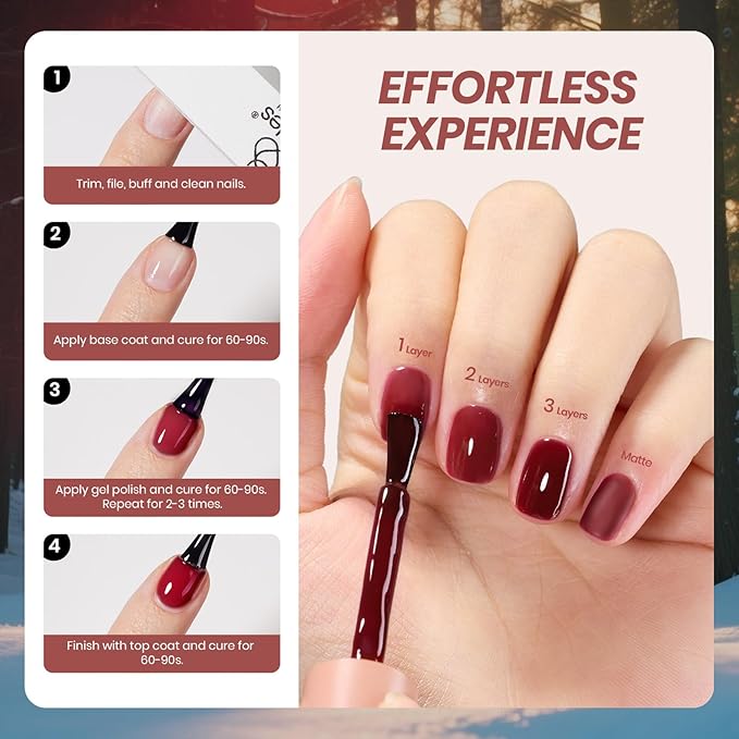 Beetles Midnight Syrup Jelly Gel Nail Polish Set - 6 Colors Jelly Gel Polish Kit Mocha Brown Burgundy Red Purple Green Blue Sheer Translucent Effect Soak Off UV Nail Art Manicure Gift for Women