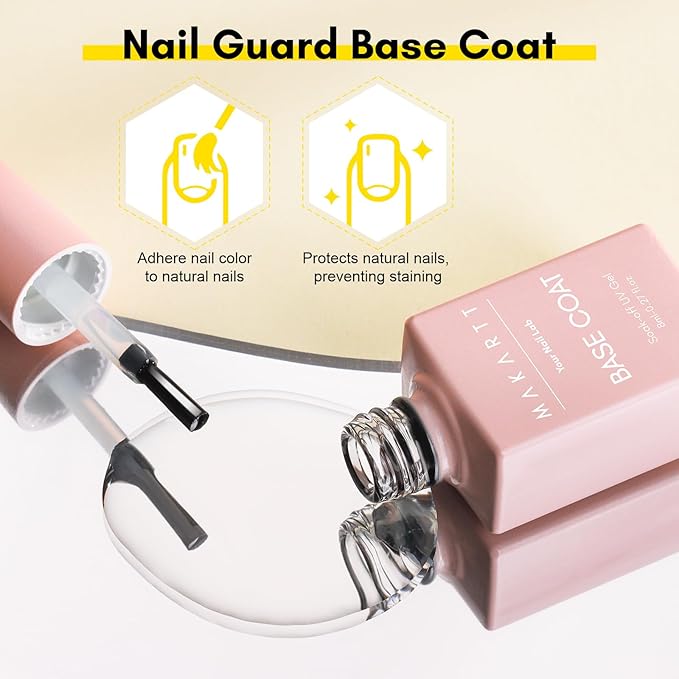 Makartt Gel Top Coat and Base Coat Kit: 2 PCS Clear Gloss Shiny No Wipe Stain Resistant General Top Coat Nail Polish UV for Acrylic Nails Dip Powder Gel Nail Polish Beauty Spring Gift Salon at Home