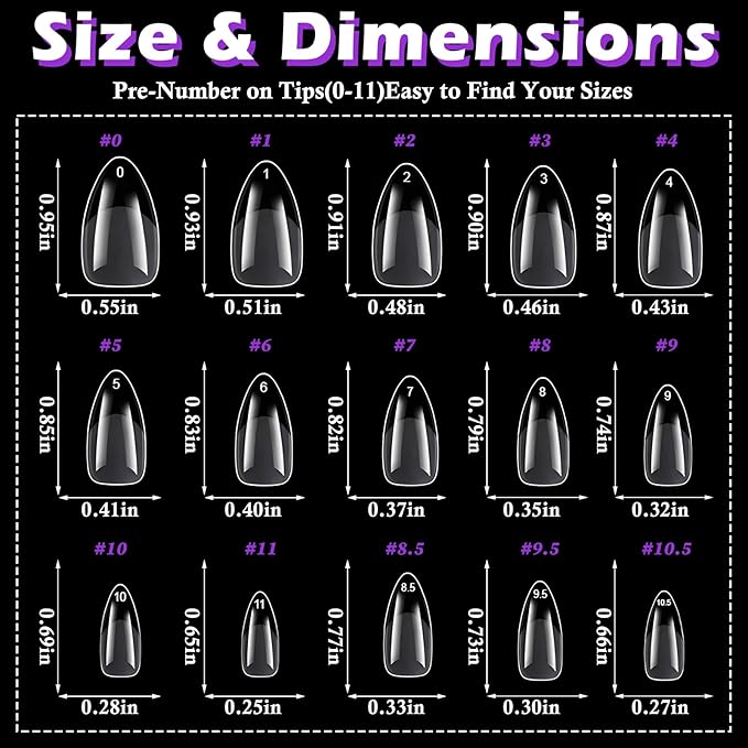 LoveOurHome 360pc Medium Almond Nail Tips Clear Fake Nails Medium Almond Gel Nail Tips Full Cover Acrylic Nails Clear Press on Nails Short False Nail 15 Sizes Fingernails for Gel Nail Extension