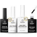 Beetles 4 Pcs 15ml Gel Top Coat and Base Coat Set with Nail Dehydrator and Primer, Professional Nail Prep Acid-Free and Hema-Free Dehydrate Bond Primer Set for Gel Nail Polish