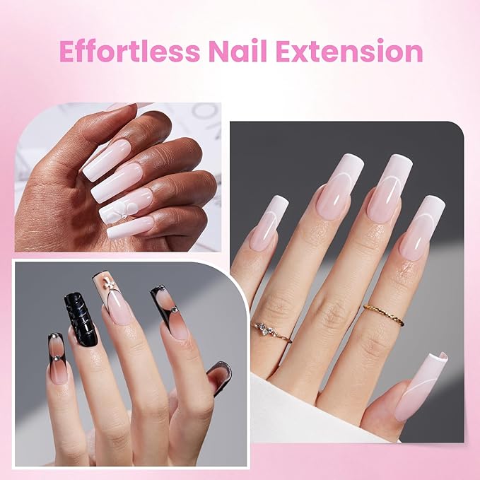 Beetles Tipex Lite Apex Nail Tips Kit,Square Long,192pcs 16 Sizes,with UV Nail Glue, Base & Top Coat, Mini Nail Lamp, Nail Clipper & Cuticle Nipper,Pre-Building Pre-Etched Acrylic Tips Kit