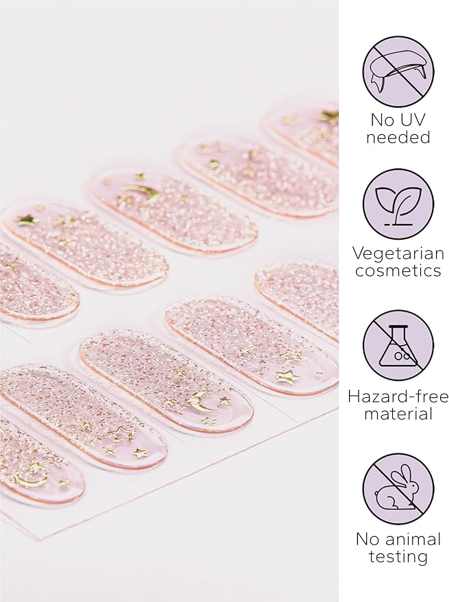 Nail Polish Strips – 32PCS UV Free Salon Quality Wraps, Long Lasting Gel Nail Stickers for Women (Golden Moonlight Notes)