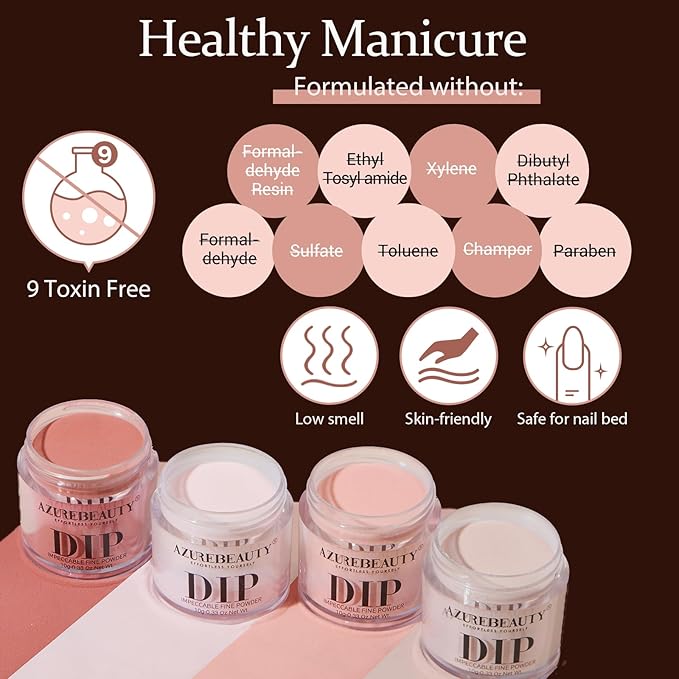 AZUREBEAUTY Dip Powder Nail Kit Starter, All Season Skin Tone Nude Brown 4 Colors Acrylic Dip Powder Liquid Set with Base/Top Coat Activator for French Nail Art Manicure DIY Salon Gifts