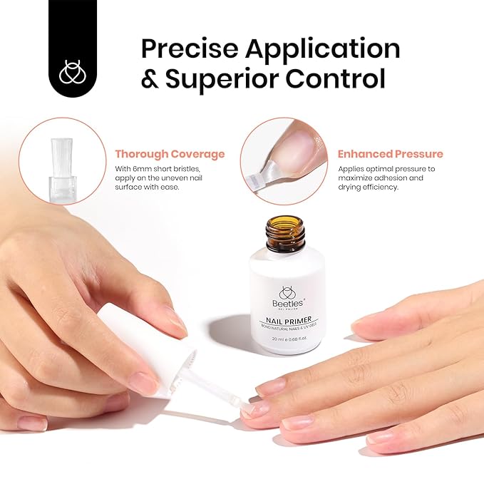Beetles 20ml Nail Primer for Gel Nail Polish, Hema Free Dehydrator and Primer Bond Acid-Free Fast for Acrylic & UV Gel Gift for Women
