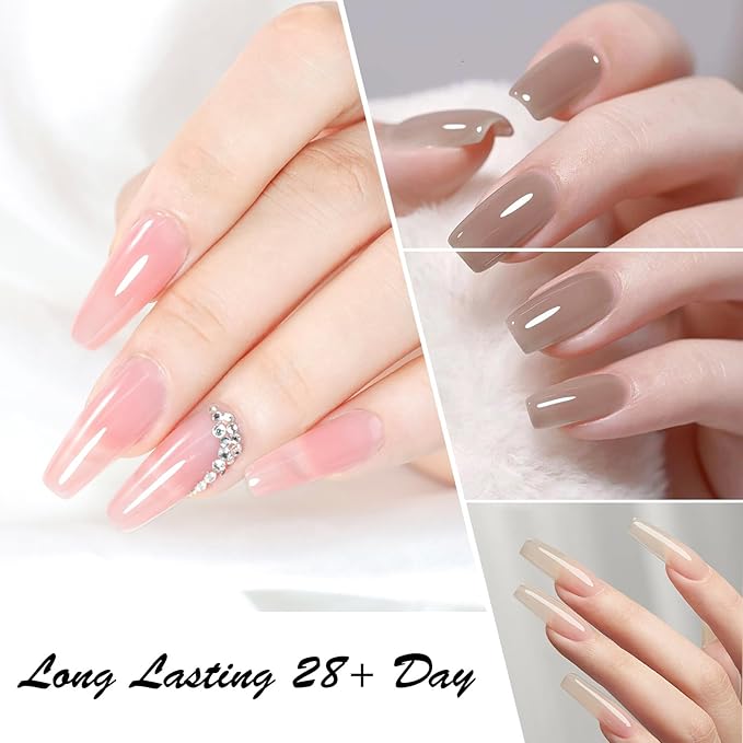 CANNI 30Pcs Jelly Gel Nail Polish Set - 9ML Transparent Nude Pink Milky White Grey Orange Gel for French Manicure, Soak Off UV LED Kit for All Seasons, Salon & DIY Use