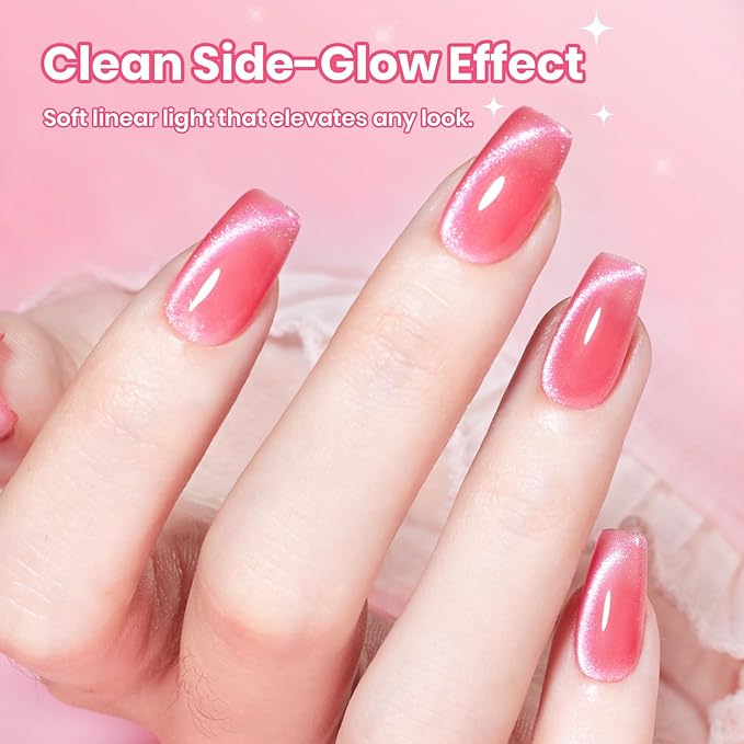 Beetles Apple Sweet Gleam Pink Cat Eye Gel Nail Polish - 15ML Glitter Pink Cat Eye Spring Gel Polish Magnetic Shimmer Effect Soak Off UV Nail Art Design Salon DIY Manicure Gift for Women