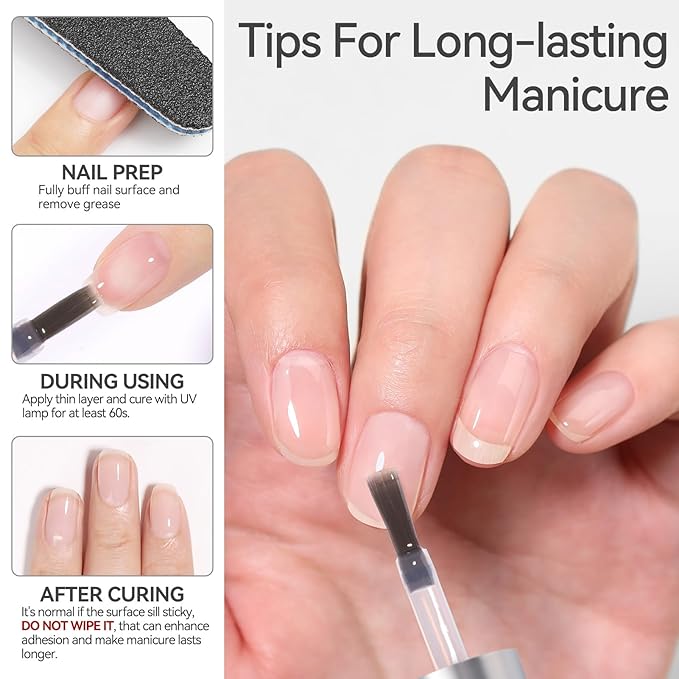 Born Pretty Gel Nail Polish No Wipe Base Gel Coat,15ml for Gel Nail Polish Soak Off LED Nail Lamp Gel Base Gel Upgraded Formula Long-Lasting DIY Home and Nail Salon