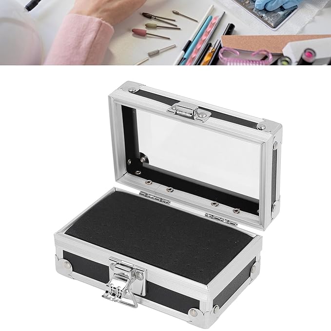 Pomya Nail Drill Bit Holder Storage Box, Multi Hole Nail Drill Bits Stand Displayer with Transparent Cover, Nail Bits Organizers Container (Black)