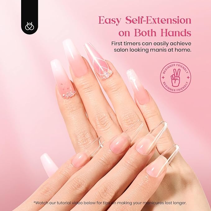 Beetles Gel Nail Tips Upgraded 15 Sizes Long Coffin Nail Tips 630Pcs Pre-Shaped Clear Full Cover False Nails Easy Nail Extension for Gel Polish Gift for Women