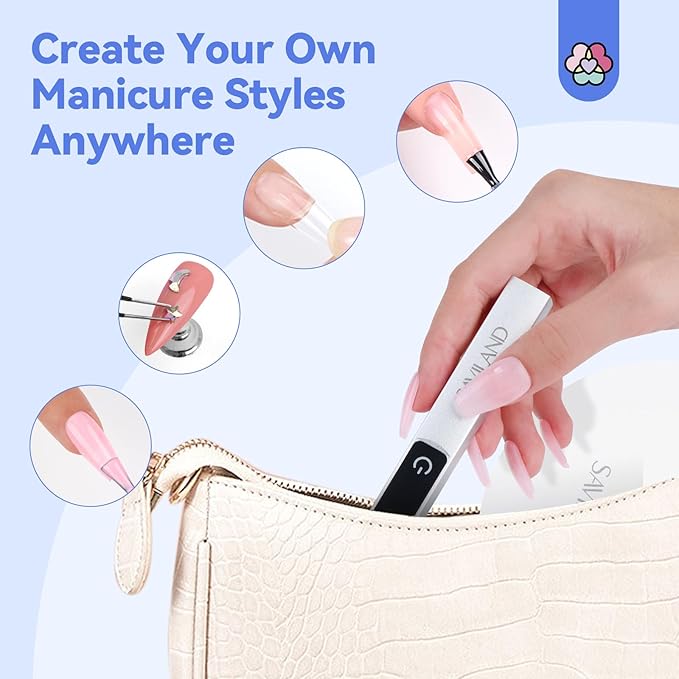 SAVILAND LED U V Light with Magnetic Stand & LCD Screen Portable Nail Lamp Kit Handsfree 2-Timer Modes Portable Mini Nail Dryer Stand for Gel Nails USB Rechargeable and Cordless for Home DIY Manicure