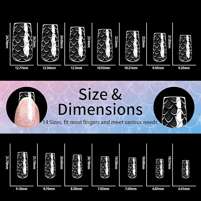 3D Diamond Shaped Polygel Nail, Extension Clear Full Cover False Nail Tips, Hybrid Gel Acrylic Nail, Diamond Fake Nails, 14 Sizes Building Artificial Press on Nail (Fish Scales 5, 140pcs)